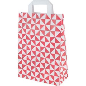 25 x Papieren Cadeau draagtassen - Geschenk verpakking - Zakjes 'Trigon' 22+10x31cm Rood/wit