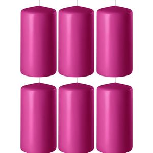 6x Fuchsia roze cilinderkaarsen/stompkaarsen 6 x 8 cm 27 branduren - Geurloze kaarsen fuchsia roze - Woondecoraties
