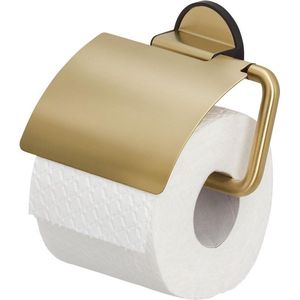 Tiger Tune - Wc rolhouder met klep - Toiletrolhouder - Zonder boren - Zelfklevend 3M tape - Goud geborsteld / Zwart