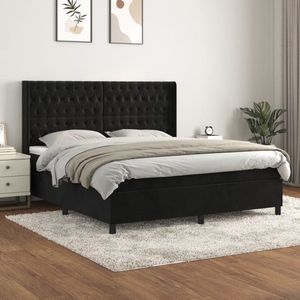 The Living Store Boxspring Bed - Zwart Fluweel - 180 x 200 x 118/128 cm - Pocketvering Matras - Middelharde Ondersteuning - Huidvriendelijk Topmatras