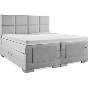 Soft bedden Elektrische Boxspring - 180x200 - Incl. 8 vlaks hoofdbord - Zilvergrijs met plint