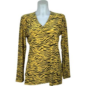 Angelle Milan – Travelkleding voor dames – Gele Zwarte tijger blouse ��– Ademend – Kreukvrij – Duurzame Jurk - In 5 maten - Maat XL