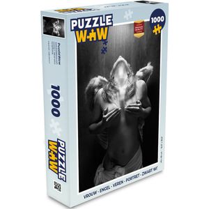 Puzzel Vrouw - Engel - Veren - Portret - Zwart wit - Legpuzzel - Puzzel 1000 stukjes volwassenen