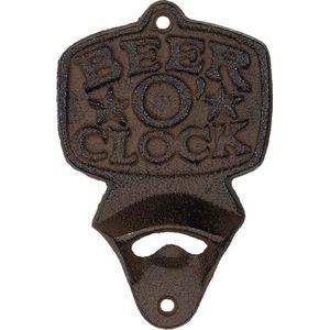 Clayre & Eef Flesopener 9*2*13 cm Bruin Ijzer Beer o clock Bieropener Flessenopener