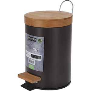 Badkamer prullenbak met bamboe deksel, 3l