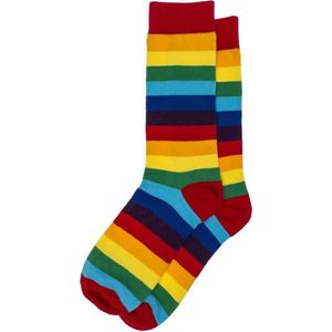 Fel gekleurde regenboog kousen gestreept in cadeau blok - Clown carnaval verkleed sokken