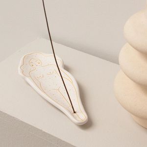 Wierook Brander Witte Tieten - Handbeschilderd - Wit Goud - Zen Incense Holder - Wierook Houder - Naakt - Naked - Naakte Vrouw - Wierook