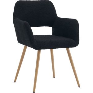 Merax Teddy Fauteuil - Fluweelstof Gestoffeerde Make-up Stoel - Zwart