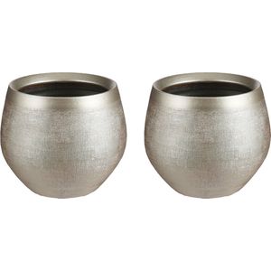 Mica Decorations Bloempot - Set van 3x stuks - goudkleurig - keramiek - 18 x 15 cm - plantenpotten