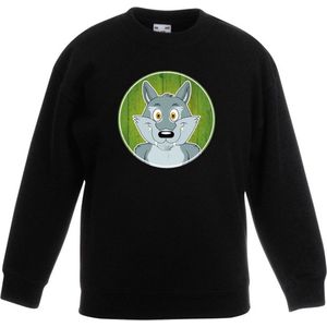 Kinder sweater zwart met vrolijke wolf print - wolven trui - kinderkleding / kleding 98/104