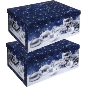 Pakket van 2x stuks blauwe kerstballen/kerstversiering opbergbox 49 cm