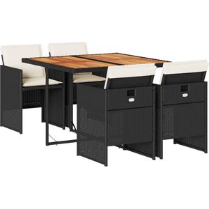 vidaXL 5-delige Tuinset met Kussens - Poly Rattan Tuinset - Buitentafel - Eetkamerset - Lounge Set - Patio Set
