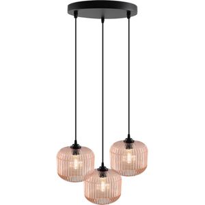 Olucia Charlois - Retro Hanglamp - 3L - Aluminium/Glas - Roze;Zwart - Rond - 30 cm