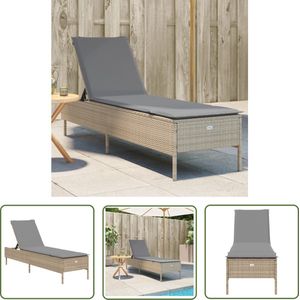 The Living Store Ligbed met kussen poly rattan beige - Ligstoelen - Ligbed - Lounge Stoel - Buitendecoratie - Tuinset