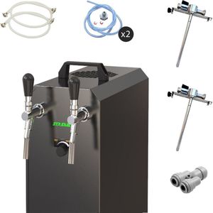 Complete set - Biertap - stream 50/K 2-kraans RVS, 50 liter/u, met membraanpomp - Biertap, Beertender, Thuistap, Bierkoeler, Adapter 5 liters