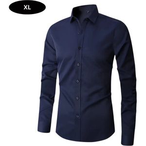 Bovista Overhemd Heren - Volwassenen - Lange Mouwen - Strijkvrij - Lange Mouw - Marineblauw - Maat XL