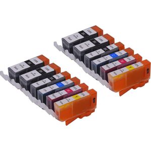 KATRIZ huismerk inkt voor Canon 4x PGI520BK + 2x CLI521BK + 2x CLI521 Cyaan + 2x CLI521 Magenta + 2x CLI521 Geel (12stuks)  - Met chip