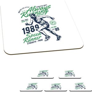 Onderzetters voor glazen - Hardlopen - Vintage - Groen - 10x10 cm - Glasonderzetters - 6 stuks