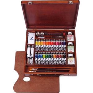 Oil Colour kist ""Expert"" 24 x 20 ml + 2 x 60 ml olieverf met penselen, palet, paletdoppen, schildersmes, hulpmiddelen en reinigingsdoekje