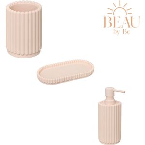 BEAU by Bo Badkamerset Bonbon Tandenborstelhouder, Zeepbakje en Zeepdispenser - Roze