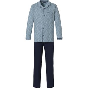 Pastunette heren doorknoop pyjama 3D blokken - Blauw - Maat - XXXL