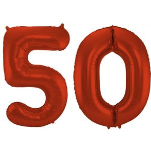 Folat Folie ballonnen - 50 jaar cijfer - rood - 86 cm - leeftijd feestartikelen
