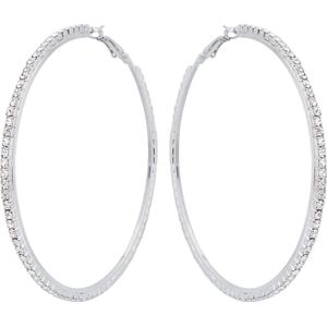 Behave Dames oorringen met kristal steentjes – zilverkleurige ronde oorbellen - diameter 8 cm – grote statement oorringen