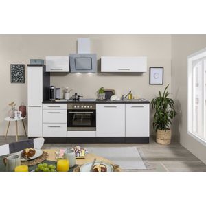 Goedkope keuken 250  cm - complete keuken met apparatuur Amanda  - Eiken/Wit - soft close - keramische kookplaat - vaatwasser - afzuigkap - oven  - spoelbak