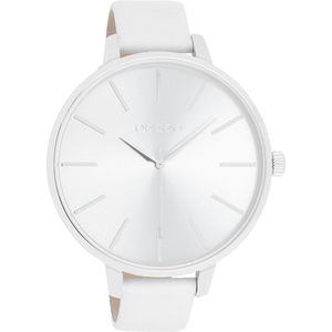OOZOO Timepieces - Zilverkleurige horloge met witte leren band - C11070