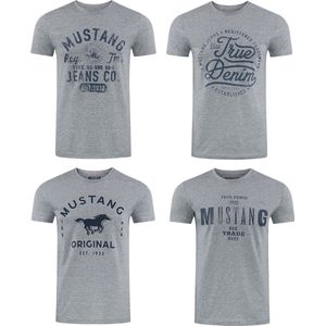 Mustang Heren T-Shirt 4-pack Mustang heren-T-shirt regular fit Veelkleurig S Ronde Hals Volwassenen Opdruk Print Shirts