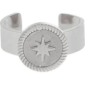 Zilveren ster ring - Zilver - Roestvrij staal - Sieraden voor dames - RVS - Stainless steel - Verstelbare ring met ster - Nikkelvrij - Roestvrij stalen