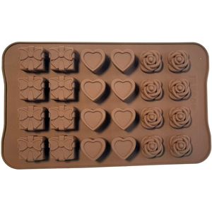 Eizook Silicone Praline Vorm met 6 Hartjes - 6 Pakjes - 6 Roosjes - Chocolade - Fondant - IJsklontjes - Klei - Gips