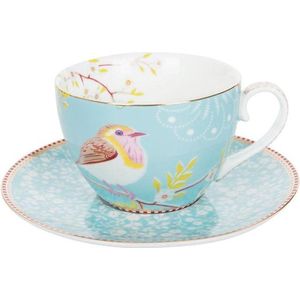 Pip Studio cappuccino mok met onderbordje early bird blauw