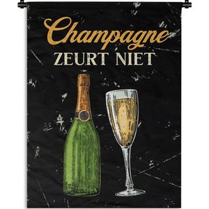 Wandkleed - Wanddoek - Champagne - Fles - Quote - 90x120 cm - Wandtapijt - Cadeau voor vrouw - Cadeau voor man