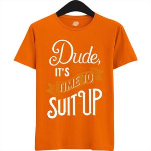 Dude Shuit Up | Vrijgezellenfeest Cadeau Man - Groom To Be Bachelor Party - Grappig Bruiloft En Bruidegom Bier Shirt - T-Shirt - Unisex - Oranje - Maat XL