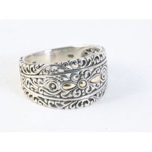 Traditionele opengewerkte zilveren ring met 18k gouden decoraties - maat 18