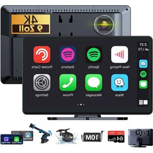 9 inch IPS Touch Screen Wireless Car Dashcam 4K for Apple Carplay & Android