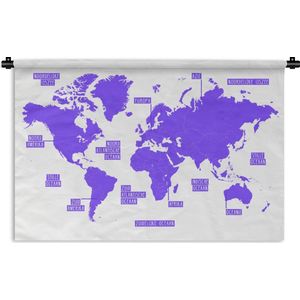 Wandkleed Trendy wereldkaarten - Egale eenvoudige paarse wereldkaart Wandkleed katoen 60x40 cm - Wandtapijt met foto