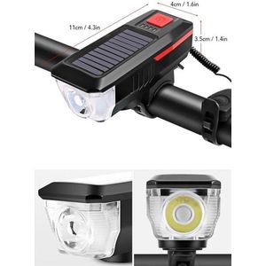 Led-Fietslampen - USB-Oplaadbare Led-Fietslamp Op Zonne-Energie Met Claxon En Waterdichte Koplamp - Zwart