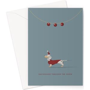 Hound & Herringbone - Getijgerde Teckel Kerstkaart - Silver Dapple Dachshund Festive Greeting Card