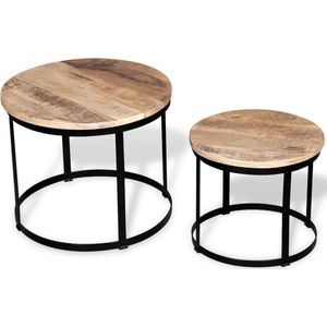 Salontafel rond 2stuks, massief mangohout, afm. 1stuks rond 50cm en 1stuks rond 40cm