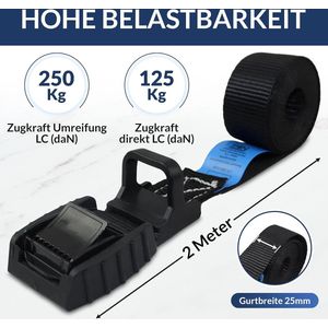 Spanbanden met klemsluiting en rubberen beschermer, voor snelle bevestiging in de auto, fietsendrager, steekwagen en bij verhuizing. (10, 2 meter)