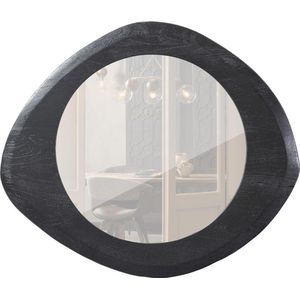 Zwarte houten spiegel organisch gevormde lijst 70x60 cm - Ronde spiegel in houten lijst- woonkamer slaapkamer hal gang -By Mooss