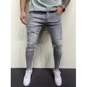 Heren Stretchy Ripped Skinny Biker Borduurwerk Cartoon Print Jeans Vernietigd Hole Slim Fit Denim Hoge Kwaliteit Jeans - W31