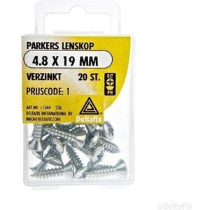 Parkers 4.8 x 19 MM. Lang. Lenskop. verzinkt . 20 stuks hout en metaal schroeven. DeltafiX.