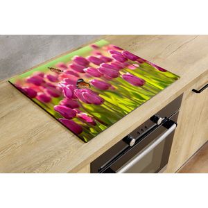 Inductiebeschermer - Tulpen met vlinders - 77x59 cm - Inductiebeschermer - Inductie Afdekplaat Kookplaat - Inductie Mat - Anti-Slip - Keuken Decoratie - Keuken Accessoires