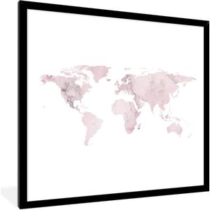Fotolijst incl. Poster - Wereldkaart - Marmer - Roze - 40x40 cm - Posterlijst