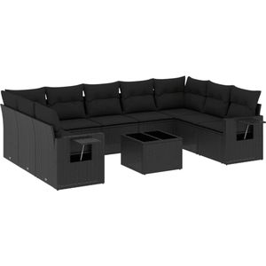 vidaXL - 10-delige - Loungeset - met - kussens - poly - rattan - zwart