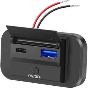 ProRide 12V USB/USB C Autolader 2 Poorten Opbouw met Schakelaar - 36W - QC3.0 - USB Stopcontact Auto, Boot en Camper - Blauw