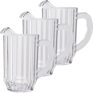 3x stuks onbreekbare kunststof schenkkannen/karaffen transparant 1,4 liter - Waterkan van polycarbonaatglas